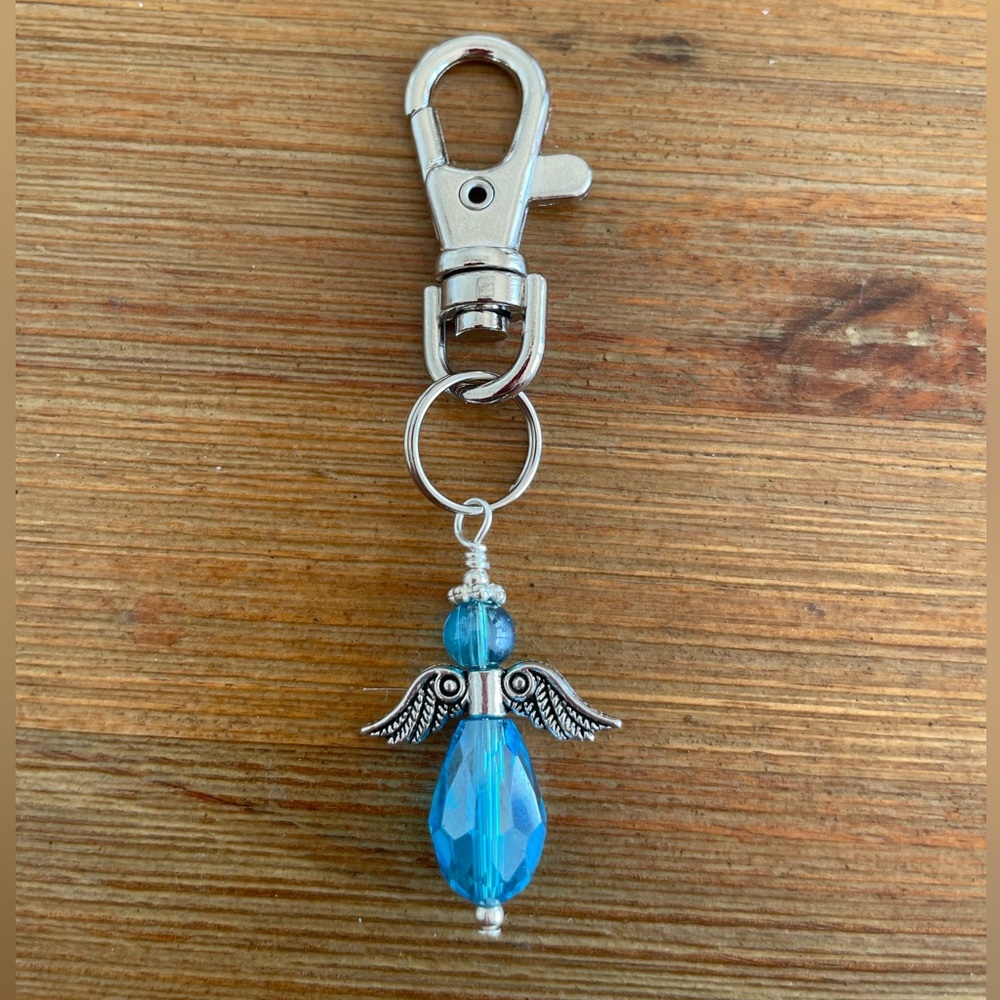 Handmade Turquoise Blue Angel Hand Bag Charm Keychain Zipper Pull Snap Hook Clip